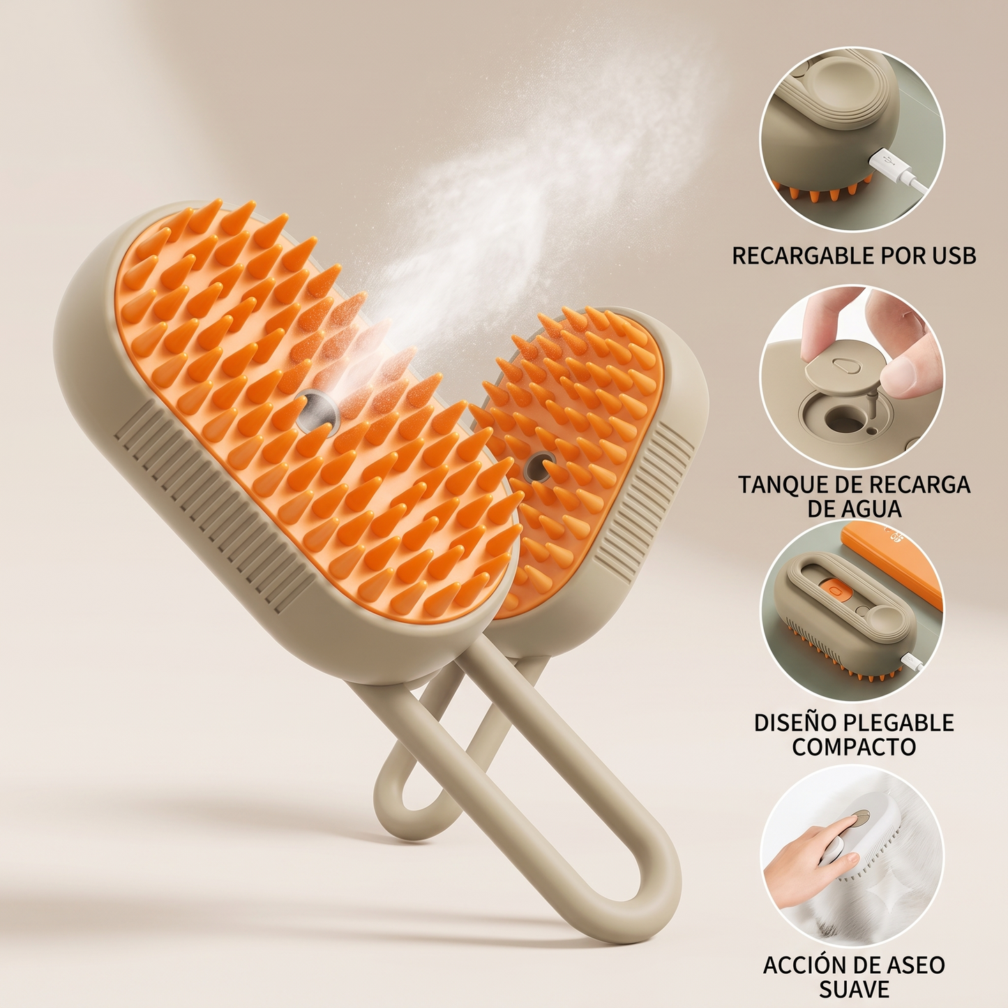 Cepillo Vaporizador 3 en 1 para Mascotas | Elimina el Pelo Suelto, Limpia y Masajea