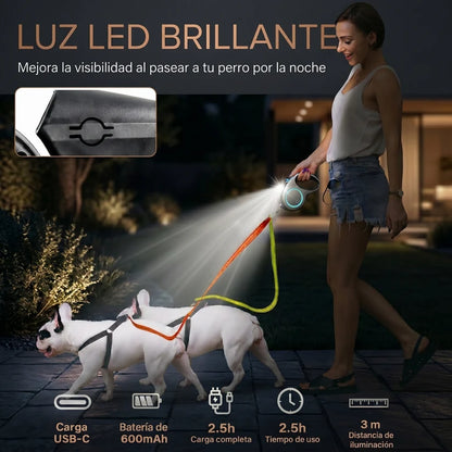 Zovelta SyncroDuo - Correa Retráctil Doble con Luz LED