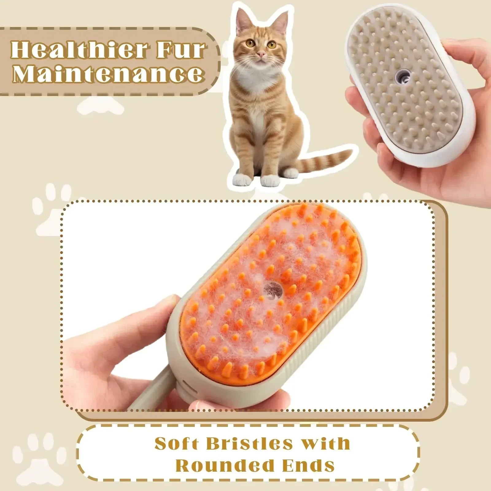 Cepillo De Vapor 3 En 1 Para Mascotas - Masaje Y Eliminación De Pelo Muerto