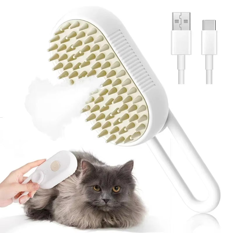 Cepillo De Vapor 3 En 1 Para Mascotas - Masaje Y Eliminación De Pelo Muerto