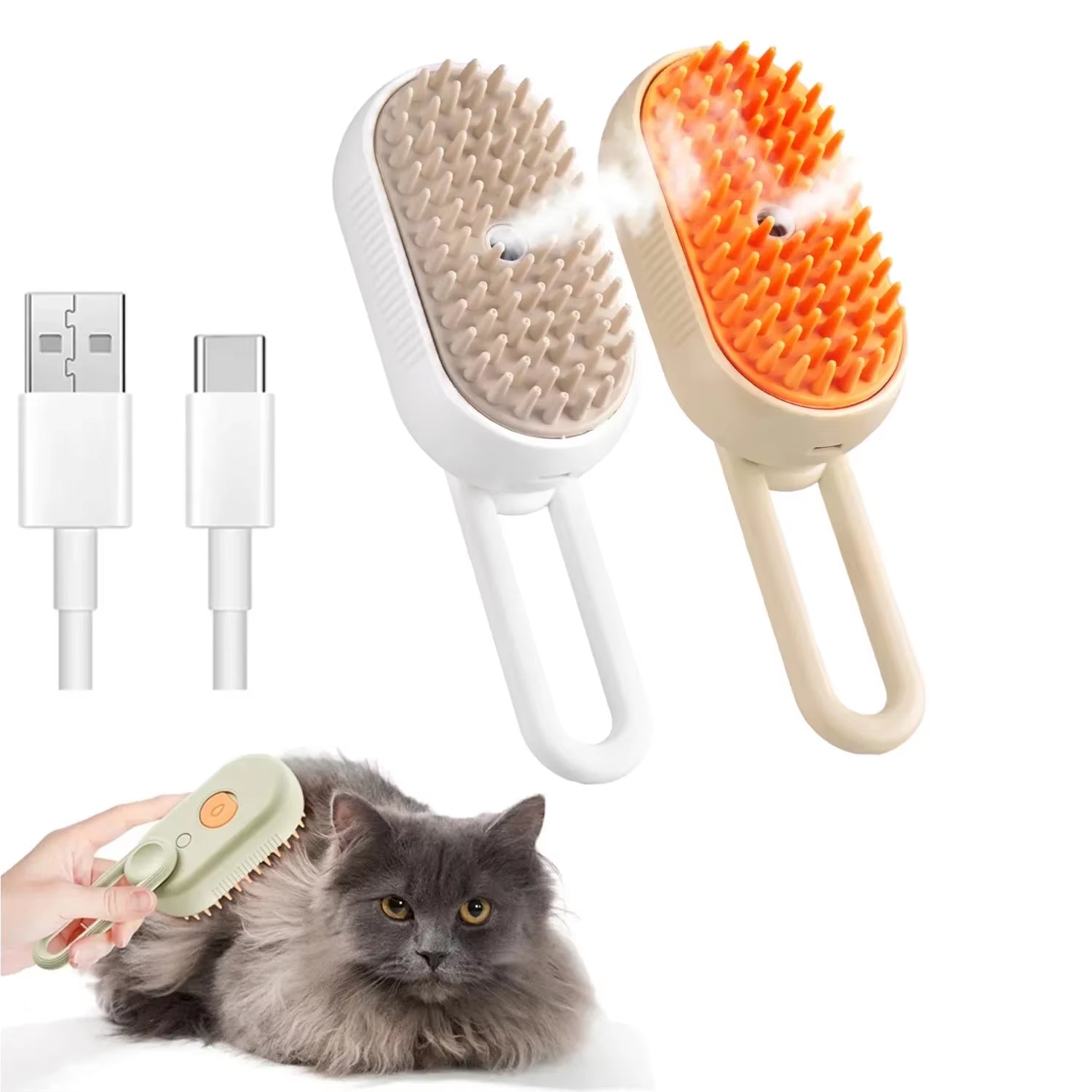 Cepillo De Vapor 3 En 1 Para Mascotas - Masaje Y Eliminación De Pelo Muerto