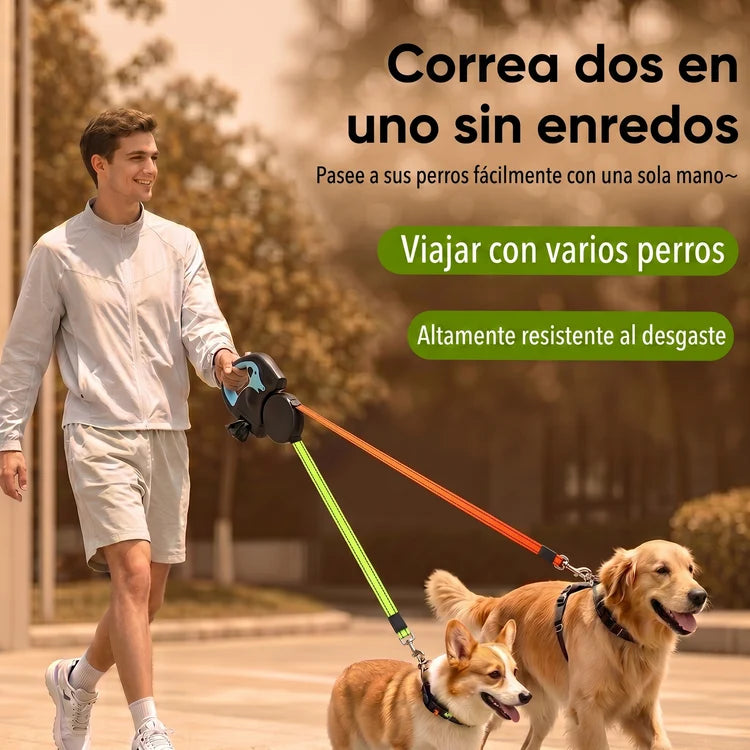 Zovelta SyncroDuo - Correa Retráctil Doble con Luz LED